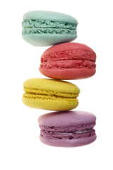 colored macaroons isolated on white background without a shadow closeup. Top view. Flat lay