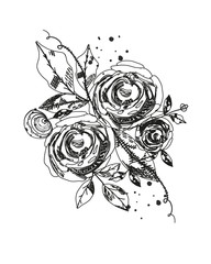 Summer time abstract black flowers. Nature theme. Abstract rose silhouette. Abstract tattoo design vector floral design pattern