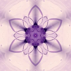 Violet fractal watercolor art. Flower or kaleidoscope bright mandala. Abstract background template for textile and printed matter. Creative pattern for decoration design production. Artistic wallpaper