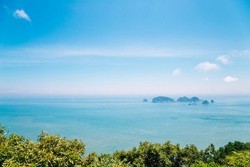 Blue ocean and island from Yeocha Hongpo observation platform in Geoje, Korea