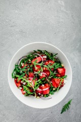 Watermelon with feta, arugula, onion, pine nuts and balsamic sauce.