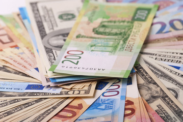 Dollar, euro, ruble banknotes