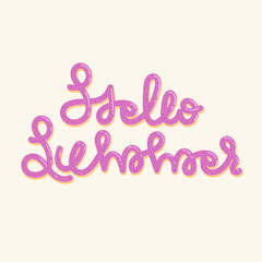 Hello summer. Creative hand drawn lettering in form of long balloons. Summertime. Season of rest and travel. Beach party. It can be used for poster, banner, card, invitation, sale. Vector, eps10
