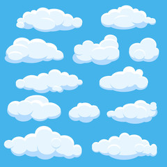 Cartoon vector clouds on blue sky 