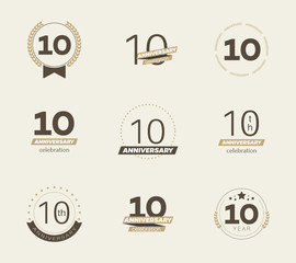 10 years anniversary logo set. Vector illustration.