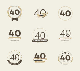 40 years anniversary logo set. Vector illustration.