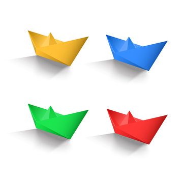 Paper boat color set vector illustration