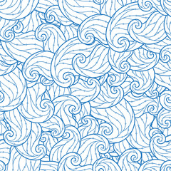 Seamless abstract hand-drawn waves pattern, wavy background.