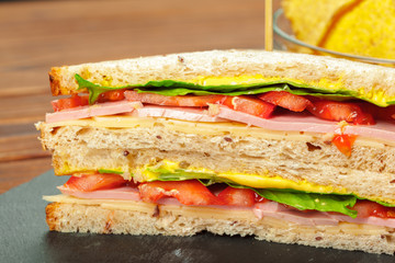 sandwich on a wooden table