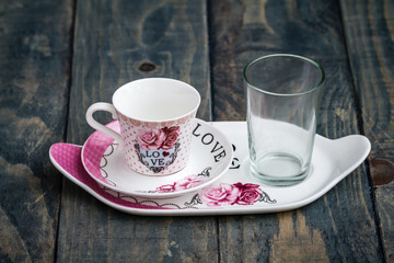 Classic Porcelain Turkish Coffee Cup with Tray and Glass