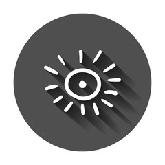 Hand drawn sun vector icon. Sun sketch doodle illustration with long shadow. Handdrawn sunshine concept.