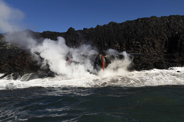 Lava entering the ocean, Big Island, Hawaii