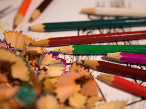 Color pencil. Pencil shavings. Art