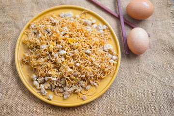 Stir fried instant noodle with mixed pork and egg