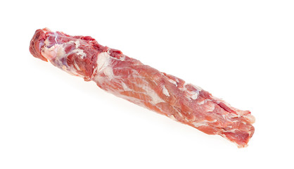 Raw pork tenderloin with fat, isolated on white