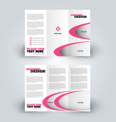 Brochure template. Business trifold flyer.  Creative design trend for professional corporate style. Vector illustration. Pink color.