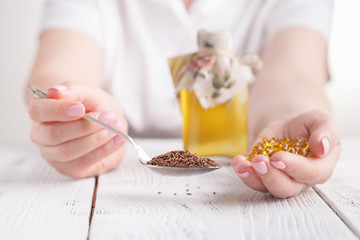Flax seed or oil in capcules as vitamin E