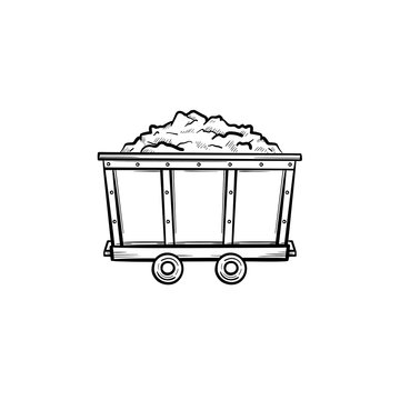 recommend clip art: Mining trolley with coal hand drawn outline doodle icon. Coal cart as mining industry concept vector sketch illustration for print, web, mobile and infographics isolated on white background.