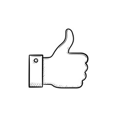 Thumb up hand drawn outline doodle icon. Like as a concept of social media and social approval status vector sketch illustration for print, web, mobile and infographics isolated on white background.