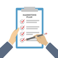 Hands with marketing plan.