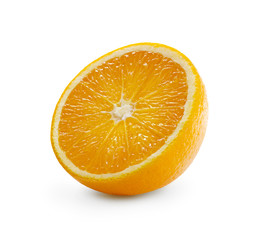 One half of an orange is isolated on a white background. Fruit in a cut for packing