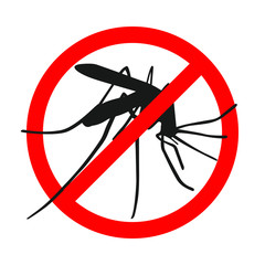 Warning sign mosquitoes, prohibited sign. Symbol for informational and institutional sanitation and related care. Vector illustration