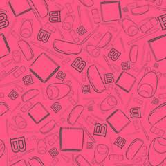 Seamless Pattern with Outlined School Items