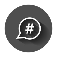 Hashtag vector icon in flat style. Social media marketing illustration with long shadow. Hashtag network concept.
