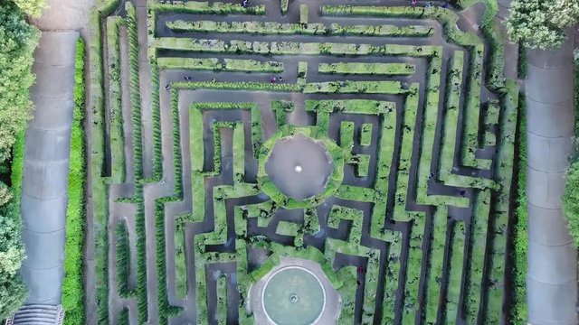 Barcelona, Spain. Aerial view of the city park and Laberint d'Horta