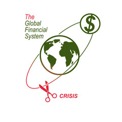 The Crisis in Global Financial System conceptual logo, unique vector symbol. Banking system. The Global Financial System. Circulation of Money.