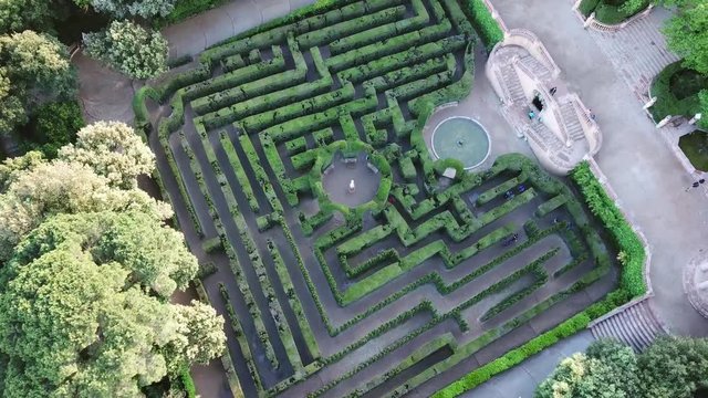 Barcelona, Spain. Aerial view of the city park and Laberint d'Horta