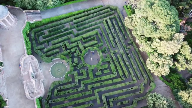 Barcelona, Spain. Aerial view of the city park and Laberint d'Horta