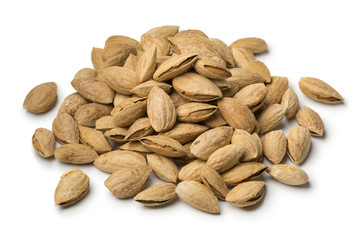 Heap of fresh unpeeled almonds