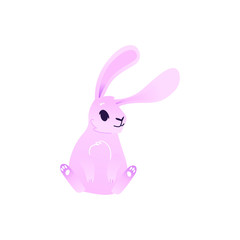 Cute pink rabbit or bunny. Funny hand drawn animal sitting asking for food. Hare with long ears. Sweet easter symbol. Vector illustration isolated in cartoon style.