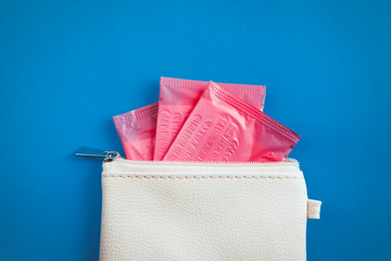 sanitary pads in individual packing in handbag