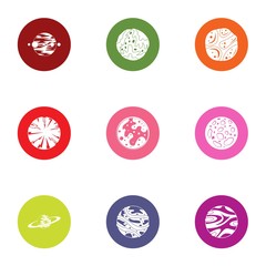 Planetary exploration icons set. Flat set of 9 planetary exploration vector icons for web isolated on white background