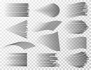 Speed line collection. Black fast sharp streeps for cartoon and manga vector set isolated