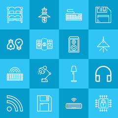 Outline technology 16 vector icons set. 16 icons page symbol for your web site design. logo, app, ui, illustration, eps10