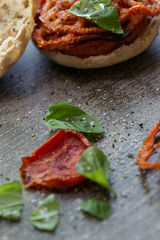 Sun dried tomatoes with fresh basil and olive oil