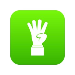 Hand showing number four icon digital green for any design isolated on white vector illustration