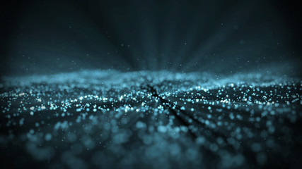 Digital wave particles form for digital background. Blue waves with light showing through