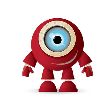 vector funny cartoon red friendly robot character isolated on white background. Kids 3d robot toy. chat bot icon