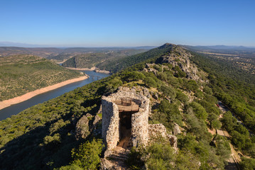 Tagus river in National Park of Monfrague, seen from the Castle, Caceres, Spain