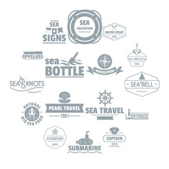 Fototapeta na wymiar Nautical sea logo icons set. Simple illustration of 16 nautical sea logo vector icons for web