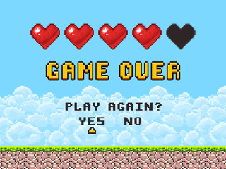 Game over pixel art arcade game screen vector illustration © MicroOne