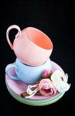 Set of colorful cups for coffee