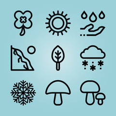 Outline nature 9 vector icons set. 9 icons page symbol for your web site design. logo, app, ui, illustration, eps10