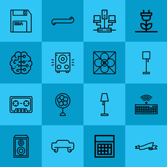 Outline technology 16 vector icons set. 16 icons page symbol for your web site design. logo, app, ui, illustration, eps10