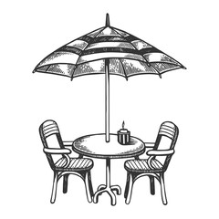 Summer cafe engraving vector illustration