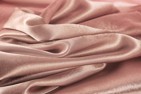 Texture Of Rose Gold Silk As Background, Closeup